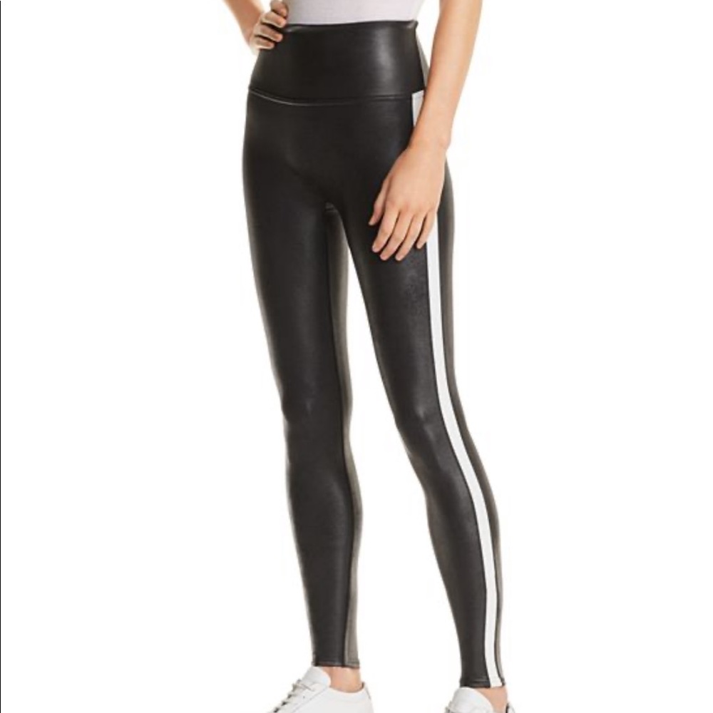 Spanx Faux Leather Leggings with Tuxedo Stripe